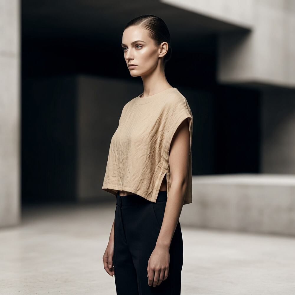 Minimalist Crop Top in Beige - Women's Sleeveless Tee